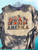Heather Indigo bleach patterned tee with red, white and blue America Gnomes.
