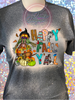 Dark Heather Bleached tee with Happy Fall Y'all quote with scarecrow and pumpkins.