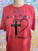 Heather Red shirt with Sistas in Christ in Black Glitter Vinyl.