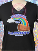 Black tee with Taking Back the Rainbow Genesis 9:13 on white glitter vinyl.